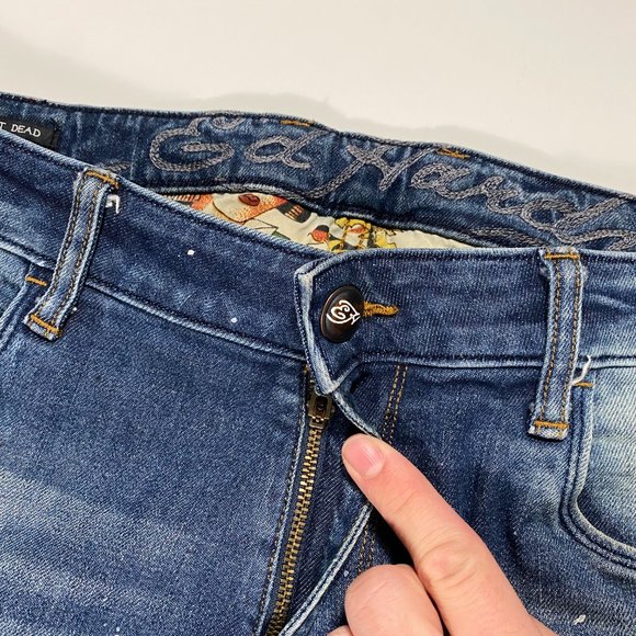 Ed Hardy Embossed Skull Distressed Dagger slim fit jeans mens size 34x28 - Picture 5 of 11